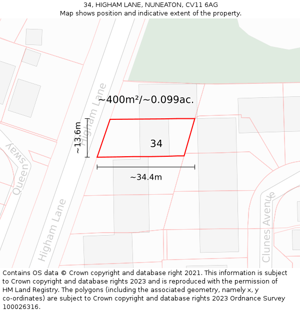 34, HIGHAM LANE, NUNEATON, CV11 6AG: Plot and title map