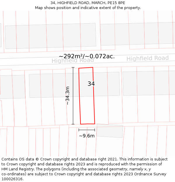 34, HIGHFIELD ROAD, MARCH, PE15 8PE: Plot and title map