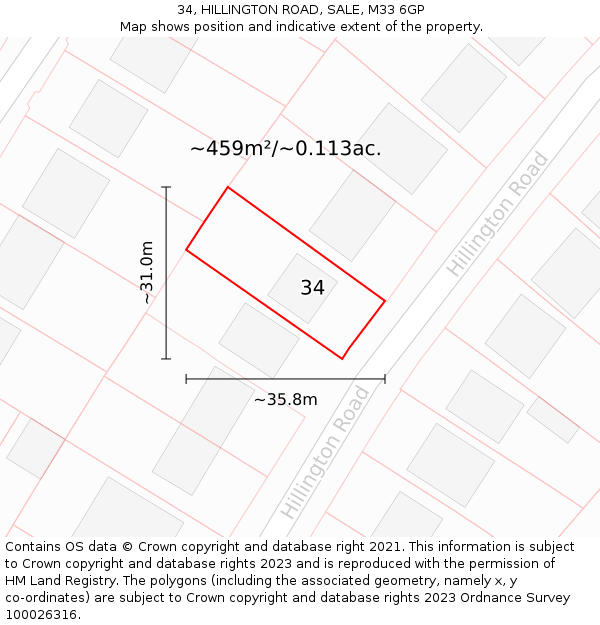 34, HILLINGTON ROAD, SALE, M33 6GP: Plot and title map