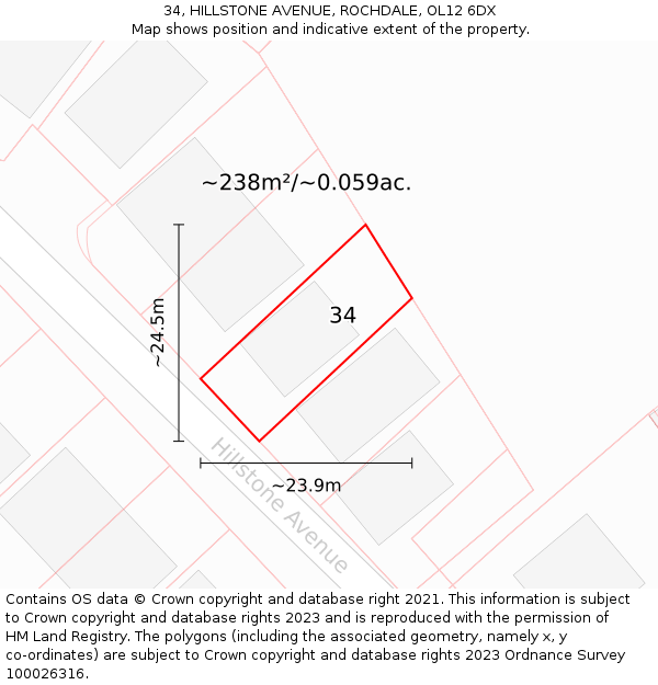 34, HILLSTONE AVENUE, ROCHDALE, OL12 6DX: Plot and title map