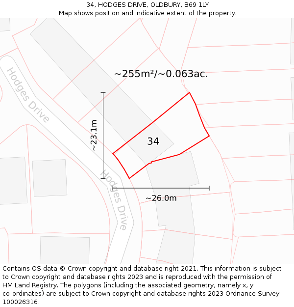 34, HODGES DRIVE, OLDBURY, B69 1LY: Plot and title map
