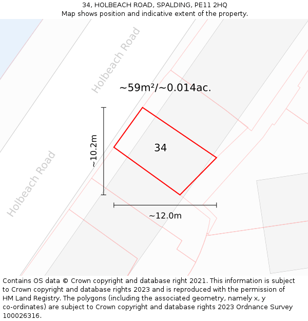 34, HOLBEACH ROAD, SPALDING, PE11 2HQ: Plot and title map