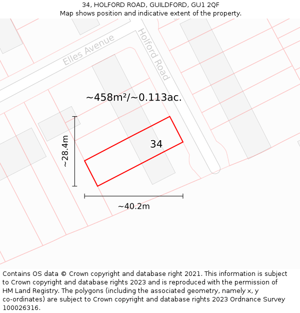 34, HOLFORD ROAD, GUILDFORD, GU1 2QF: Plot and title map