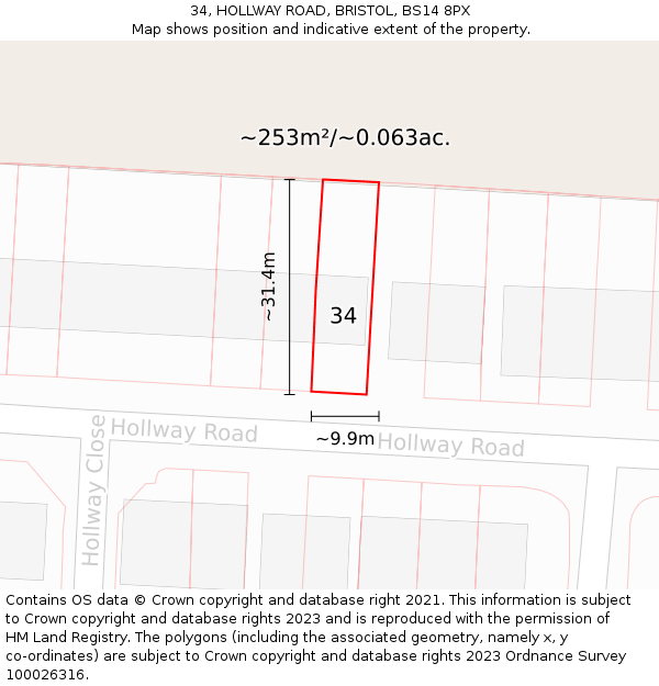 34, HOLLWAY ROAD, BRISTOL, BS14 8PX: Plot and title map