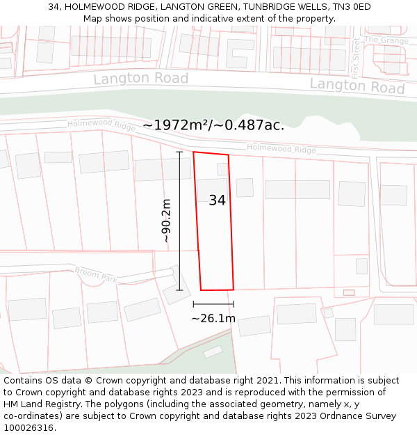 34, HOLMEWOOD RIDGE, LANGTON GREEN, TUNBRIDGE WELLS, TN3 0ED: Plot and title map