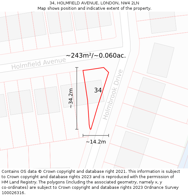 34, HOLMFIELD AVENUE, LONDON, NW4 2LN: Plot and title map