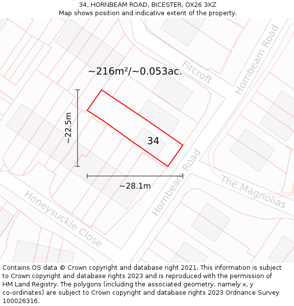34, HORNBEAM ROAD, BICESTER, OX26 3XZ: Plot and title map