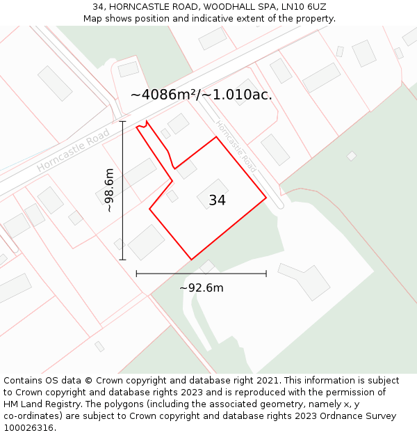 34, HORNCASTLE ROAD, WOODHALL SPA, LN10 6UZ: Plot and title map