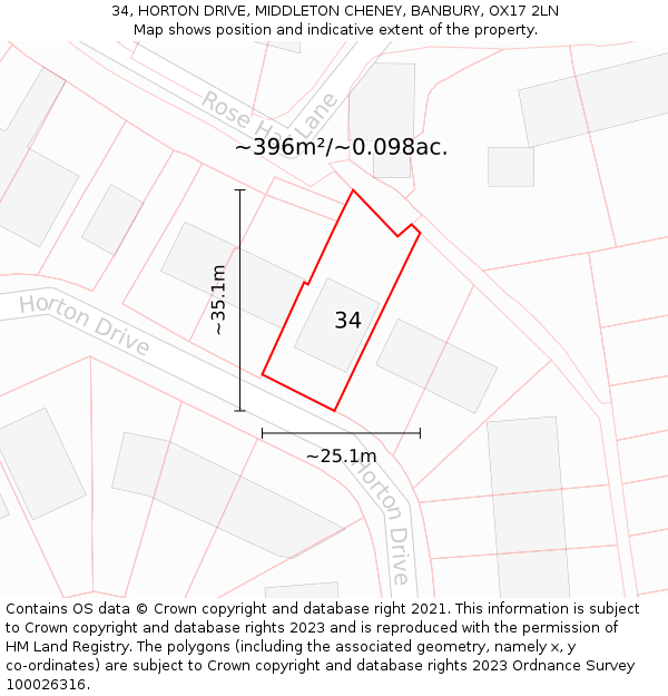 34, HORTON DRIVE, MIDDLETON CHENEY, BANBURY, OX17 2LN: Plot and title map