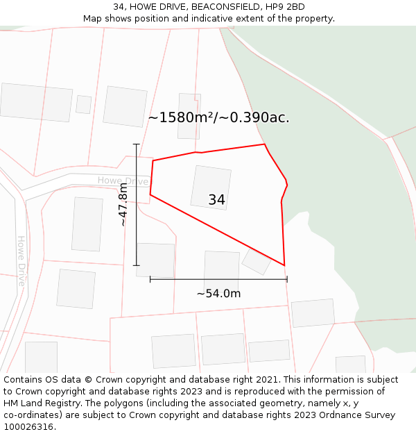 34, HOWE DRIVE, BEACONSFIELD, HP9 2BD: Plot and title map