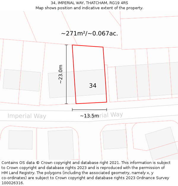 34, IMPERIAL WAY, THATCHAM, RG19 4RS: Plot and title map