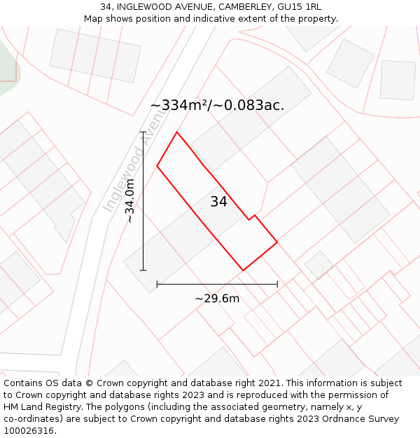 34, INGLEWOOD AVENUE, CAMBERLEY, GU15 1RL: Plot and title map