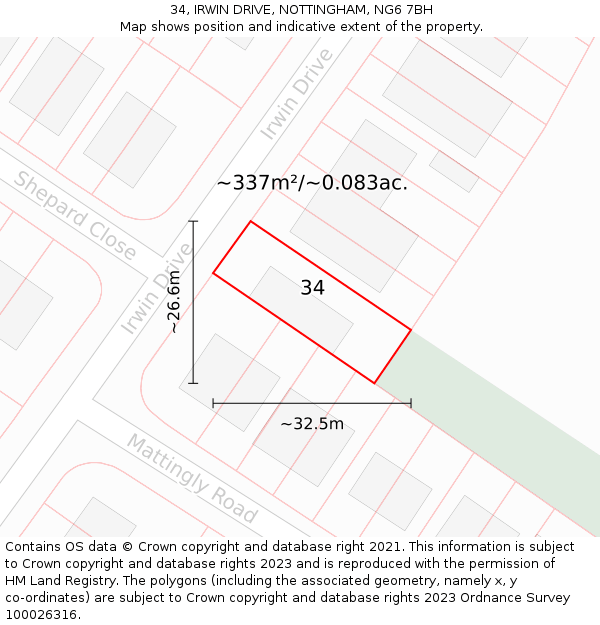 34, IRWIN DRIVE, NOTTINGHAM, NG6 7BH: Plot and title map