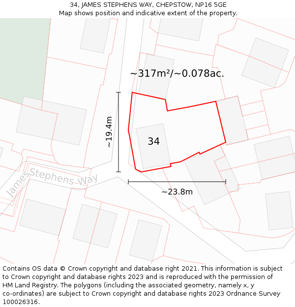 34, JAMES STEPHENS WAY, CHEPSTOW, NP16 5GE: Plot and title map