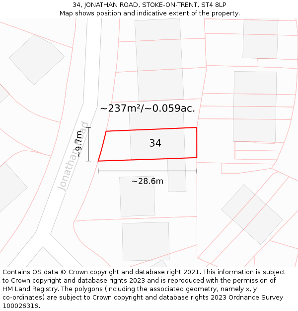 34, JONATHAN ROAD, STOKE-ON-TRENT, ST4 8LP: Plot and title map