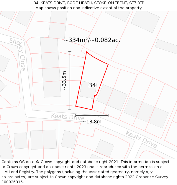 34, KEATS DRIVE, RODE HEATH, STOKE-ON-TRENT, ST7 3TP: Plot and title map