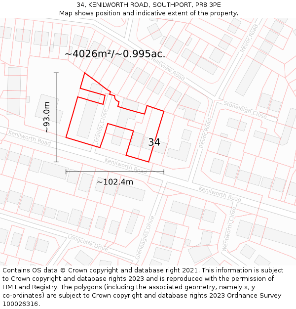 34, KENILWORTH ROAD, SOUTHPORT, PR8 3PE: Plot and title map