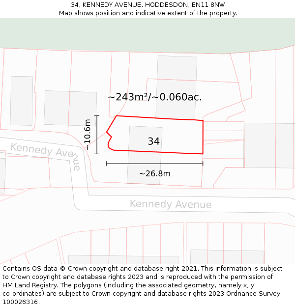 34, KENNEDY AVENUE, HODDESDON, EN11 8NW: Plot and title map