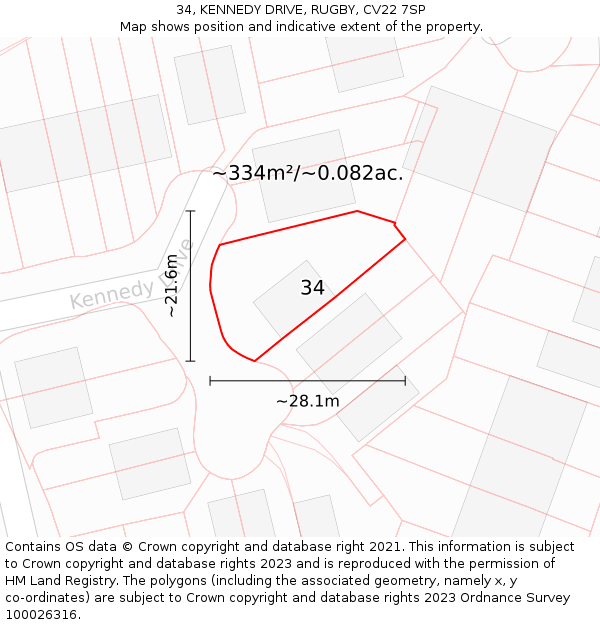 34, KENNEDY DRIVE, RUGBY, CV22 7SP: Plot and title map