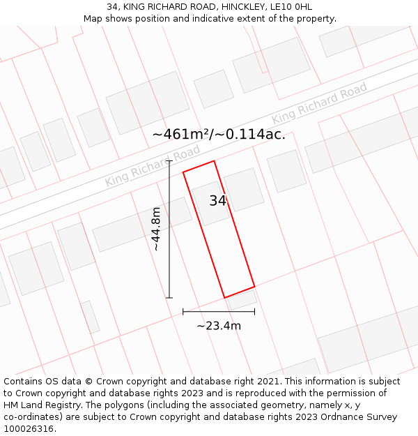 34, KING RICHARD ROAD, HINCKLEY, LE10 0HL: Plot and title map