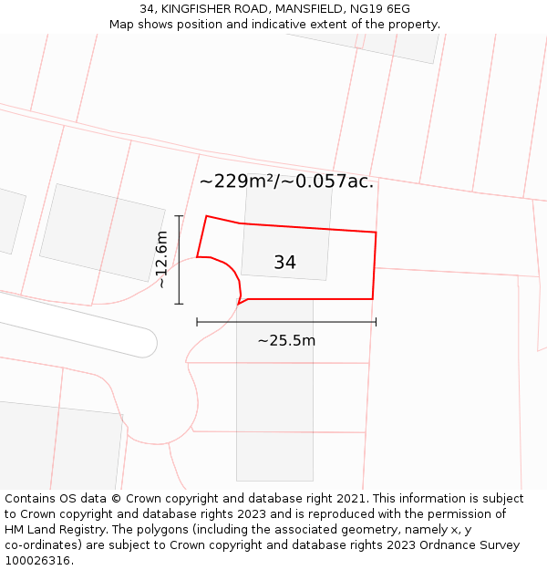 34, KINGFISHER ROAD, MANSFIELD, NG19 6EG: Plot and title map