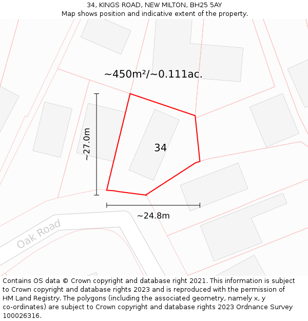 34, KINGS ROAD, NEW MILTON, BH25 5AY: Plot and title map
