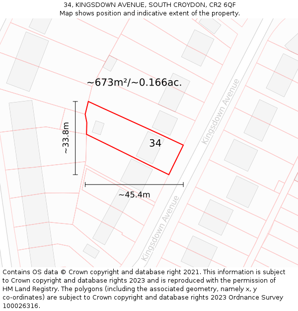 34, KINGSDOWN AVENUE, SOUTH CROYDON, CR2 6QF: Plot and title map