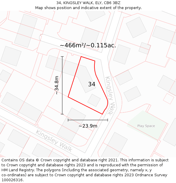 34, KINGSLEY WALK, ELY, CB6 3BZ: Plot and title map