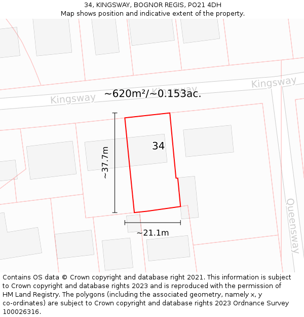 34, KINGSWAY, BOGNOR REGIS, PO21 4DH: Plot and title map