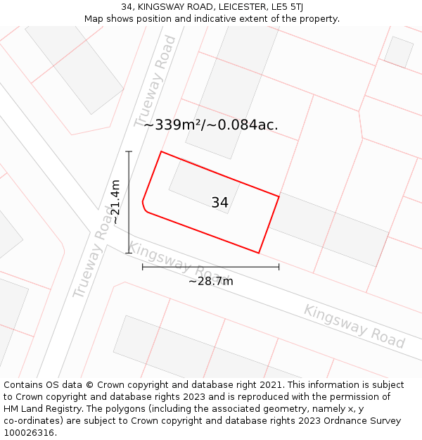 34, KINGSWAY ROAD, LEICESTER, LE5 5TJ: Plot and title map