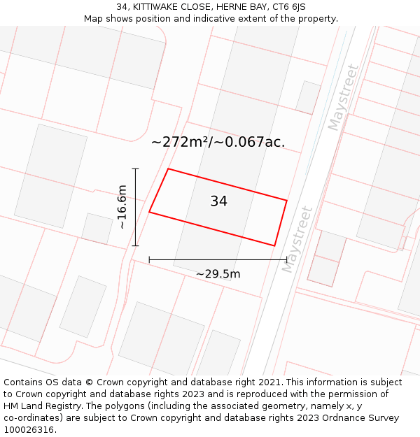 34, KITTIWAKE CLOSE, HERNE BAY, CT6 6JS: Plot and title map