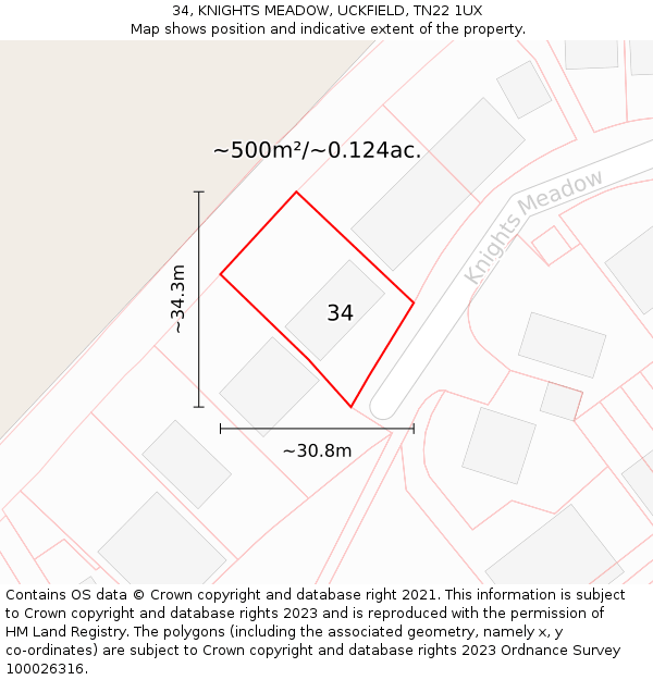 34, KNIGHTS MEADOW, UCKFIELD, TN22 1UX: Plot and title map