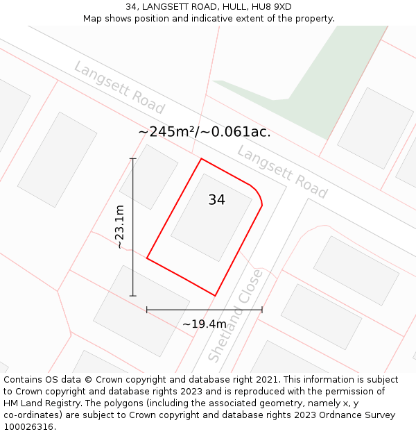 34, LANGSETT ROAD, HULL, HU8 9XD: Plot and title map