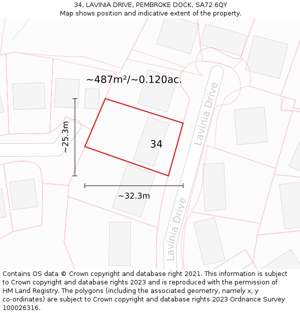 34, LAVINIA DRIVE, PEMBROKE DOCK, SA72 6QY: Plot and title map