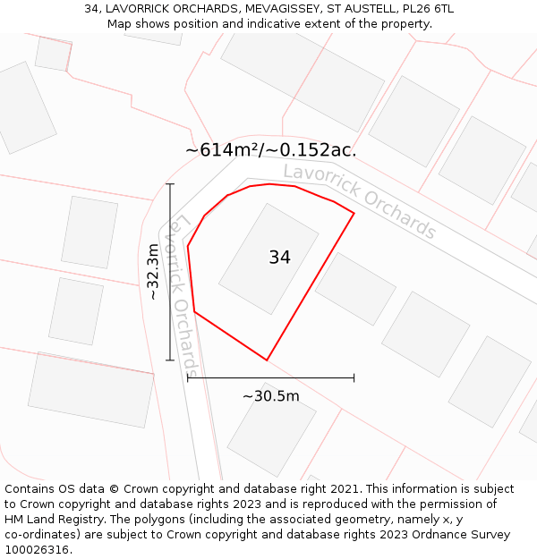 34, LAVORRICK ORCHARDS, MEVAGISSEY, ST AUSTELL, PL26 6TL: Plot and title map