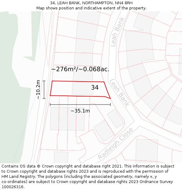 34, LEAH BANK, NORTHAMPTON, NN4 8RH: Plot and title map