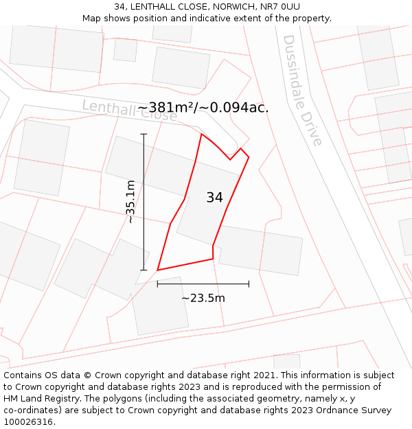 34, LENTHALL CLOSE, NORWICH, NR7 0UU: Plot and title map