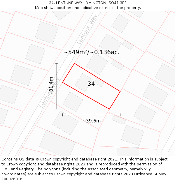 34, LENTUNE WAY, LYMINGTON, SO41 3PF: Plot and title map