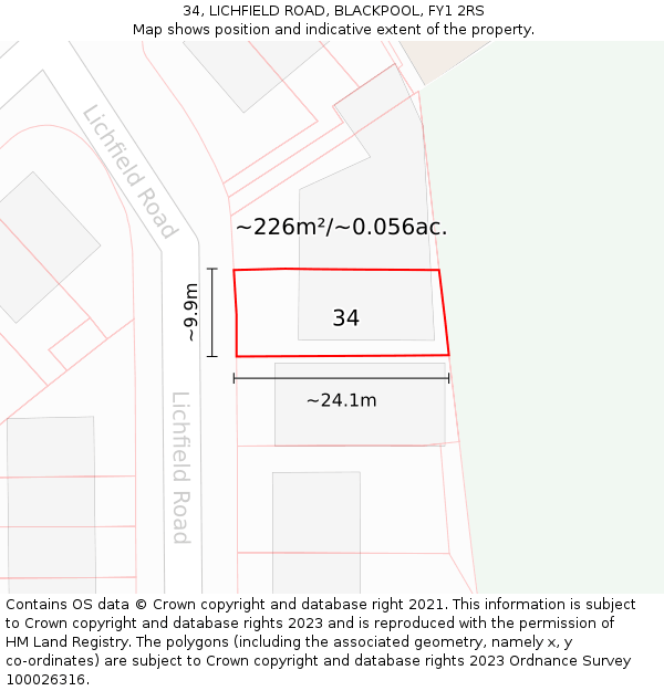 34, LICHFIELD ROAD, BLACKPOOL, FY1 2RS: Plot and title map
