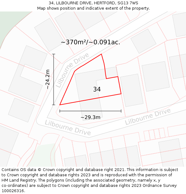 34, LILBOURNE DRIVE, HERTFORD, SG13 7WS: Plot and title map