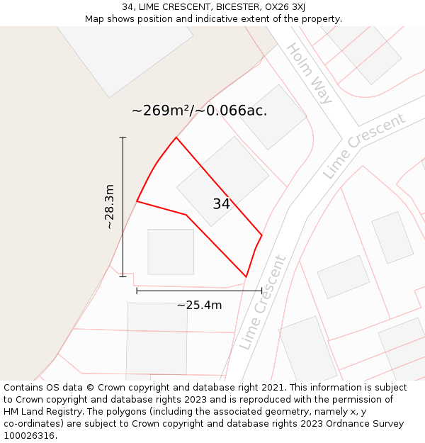 34, LIME CRESCENT, BICESTER, OX26 3XJ: Plot and title map