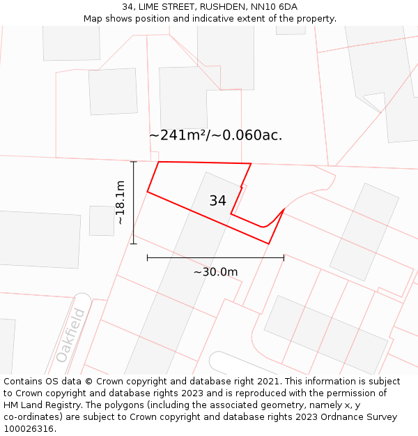 34, LIME STREET, RUSHDEN, NN10 6DA: Plot and title map