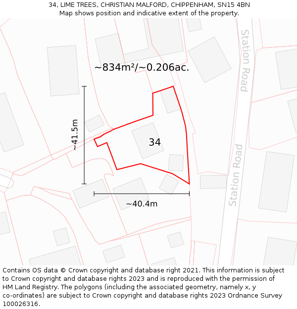 34, LIME TREES, CHRISTIAN MALFORD, CHIPPENHAM, SN15 4BN: Plot and title map