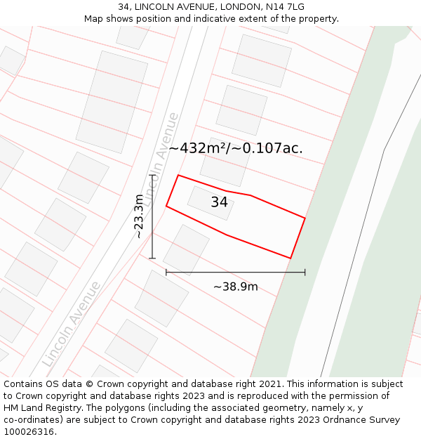 34, LINCOLN AVENUE, LONDON, N14 7LG: Plot and title map