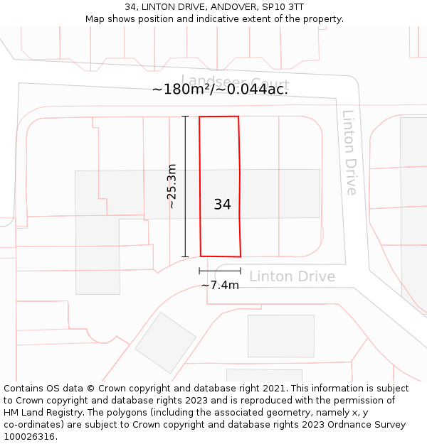 34, LINTON DRIVE, ANDOVER, SP10 3TT: Plot and title map