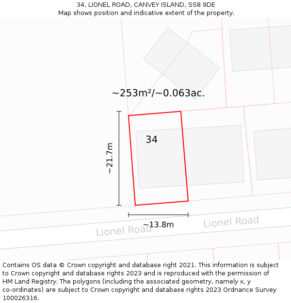 34, LIONEL ROAD, CANVEY ISLAND, SS8 9DE: Plot and title map