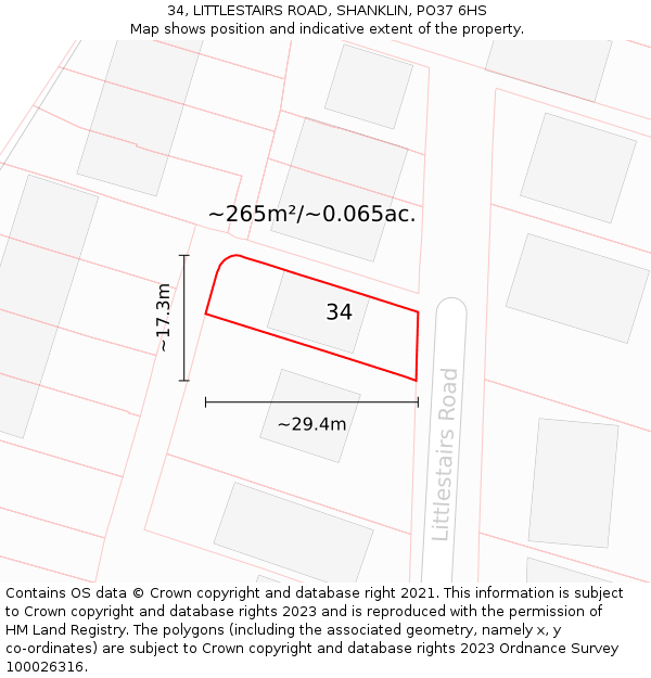 34, LITTLESTAIRS ROAD, SHANKLIN, PO37 6HS: Plot and title map