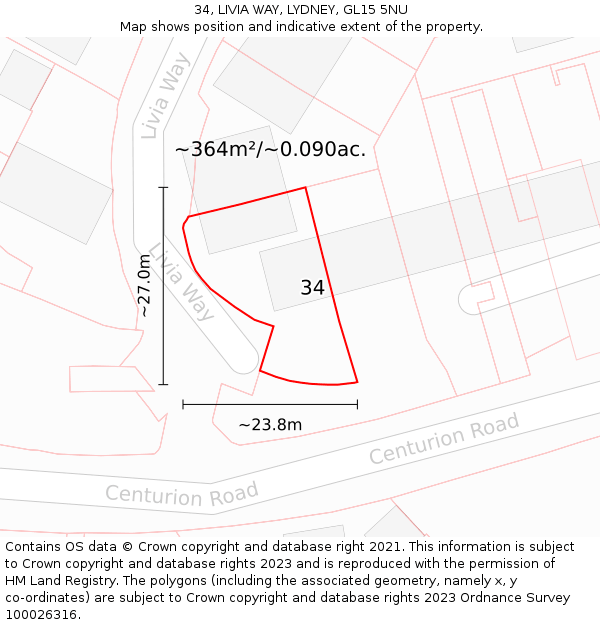 34, LIVIA WAY, LYDNEY, GL15 5NU: Plot and title map