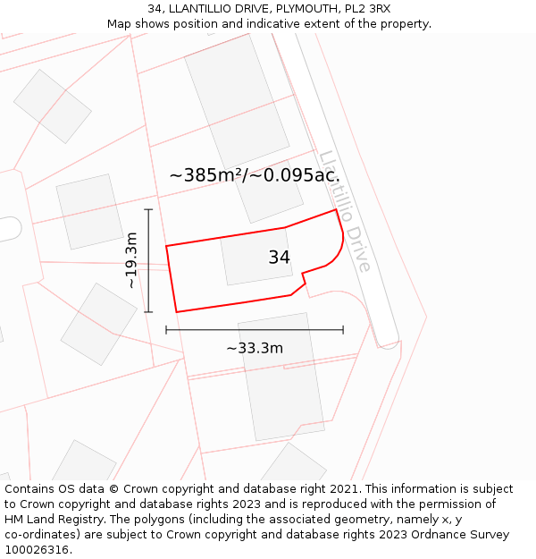 34, LLANTILLIO DRIVE, PLYMOUTH, PL2 3RX: Plot and title map