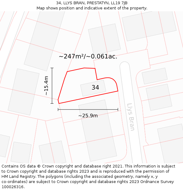 34, LLYS BRAN, PRESTATYN, LL19 7JB: Plot and title map